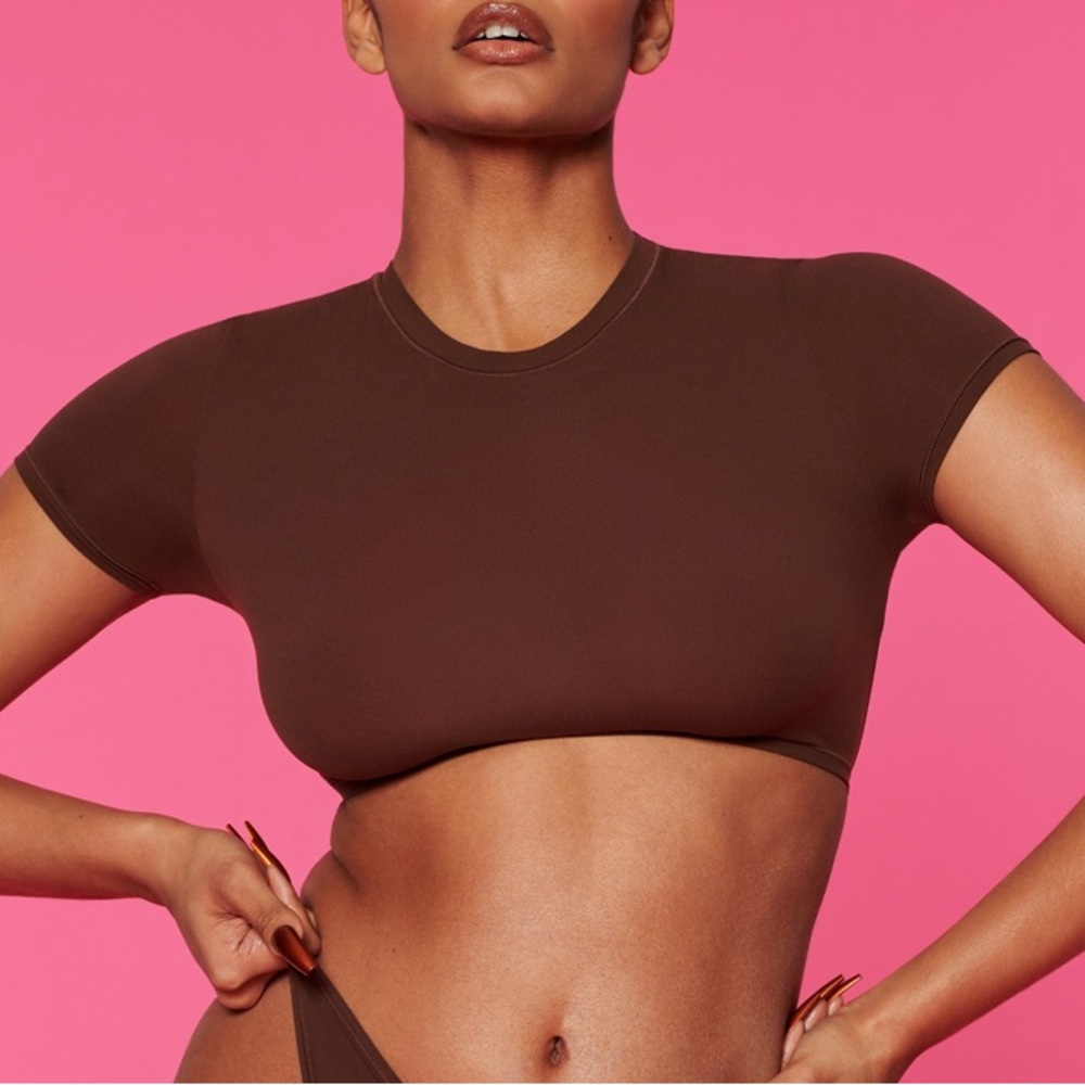 SOLD- SKIMS FITS EVERYBODY SUPER CROPPED T-SHIRT in Cocoa Size XS
